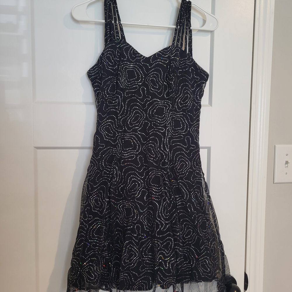 Maurices Size 9/10 Black and White Swirl Sparkle Mini Dress Vintage 90s